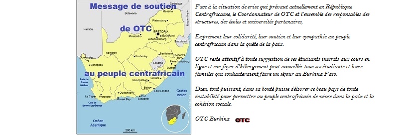 Message de soutien de OTC au peuple centrafricain